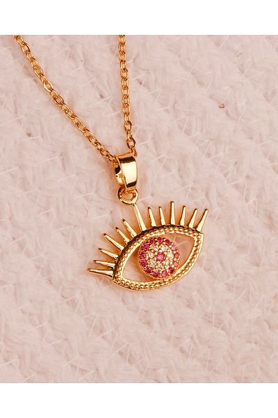 Lekka Design VIP Series Steel Women's Pink Zircon Stone Eye Necklace