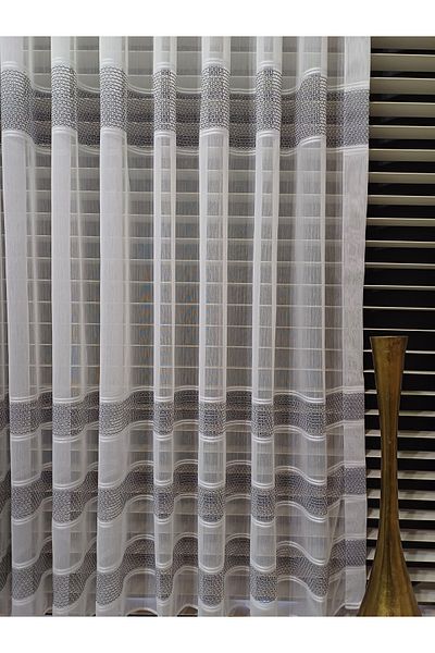 venedik home Bamboo Floor 4 Rows Grey Dobby Ecru Color Tulle Curtain 1X3 Close Pleat No Crease No Ironing Tulle Curtain