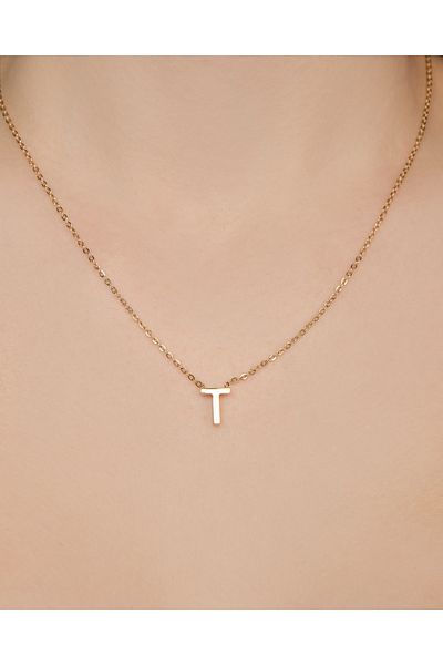 Lekka Design Women's Non-Tarnish Steel Jewelry T Letter Necklace