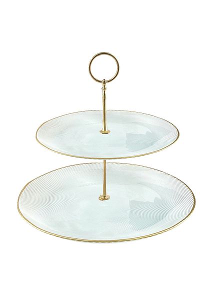 HIC clear glass serving plate 2 floors 28 cm with gold line