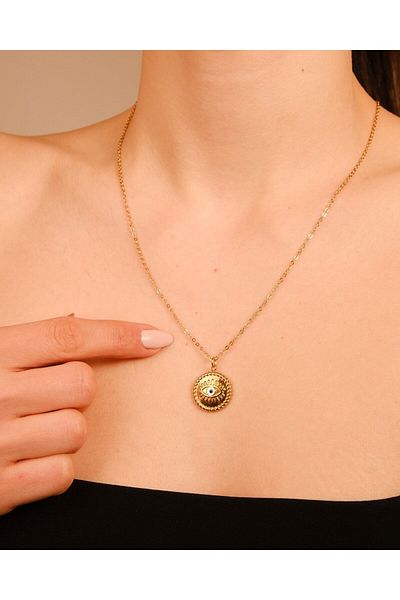 Lekka Design Women's Jewelry Non-Tarnish Steel Medallion Eye Antique Necklace