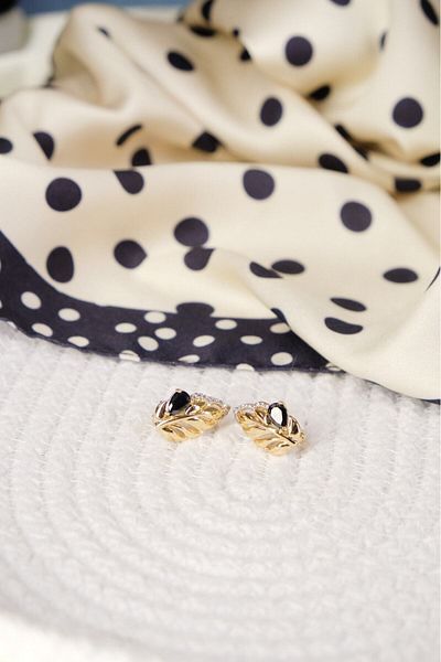 Lekka Design Black Jewelled Leaf Non-Tarnish Luxury Women's Steel Earrings
