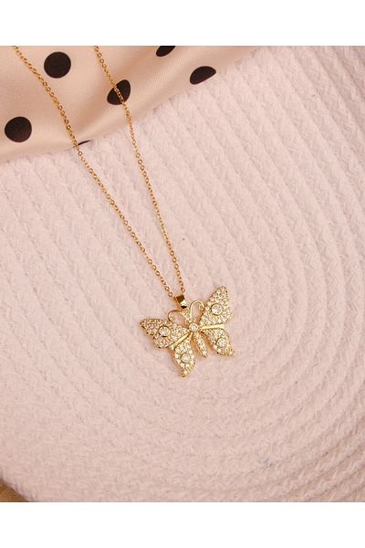 Lekka Design Women's Non-Tarnish Steel Zircon Stone Mother Butterfly Necklace