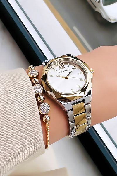 Homies Special Boxed Cutout Case Women Wristwatch 3 Atm Waterproof Two Colors Steel Band+Bracelet Hmb3003C1