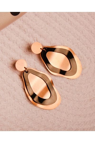 Lekka Design Oval Double Dangle Women's Steel Rose Earrings