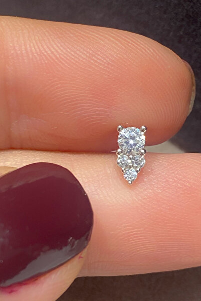 La femme by begum Üç Taş Üçgen ve Büyük Tektaş Arka Top Döndürmeli Silver Güm...