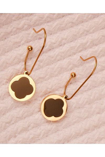Lekka Design Black Clover Women's Anti-Tarnish Steel Earrings with Dangle