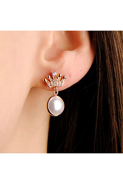 Lekka Design Non-Tarnish Steel Earrings - With Crown Pearl