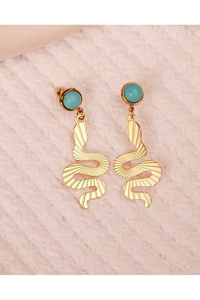 Lekka Design Turquoise Stone Women's Anti-Tarnish Steel Snake Earrings