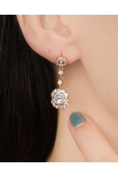 Lekka Design Women's Non-Tarnish Steel Luxury Jewelry Baguette Zircon Stone Swinging Evening Dress Earrings