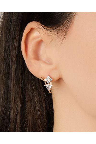 Lekka Design Women's Non-Tarnish Steel Luxury Jewelry Triangle Zircon Stone Clover Earrings