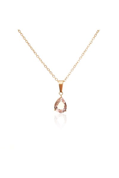 Lekka Design Women's Anti-Tarnish Steel Jewelry Pink Drop Zircon Stone Stylish Necklace