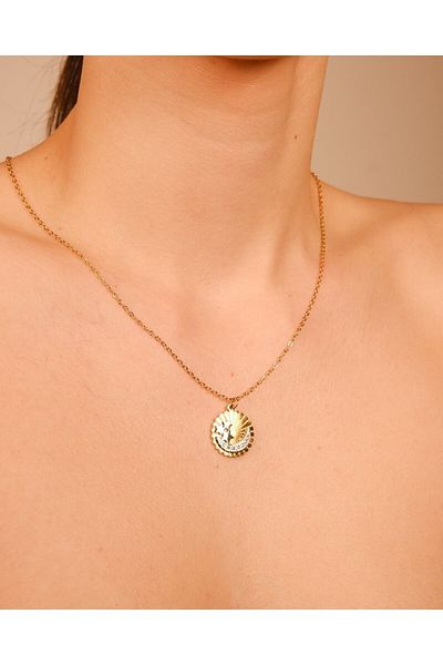 Lekka Design Women's Jewelry Non-Tarnish Steel Moon Star Necklace