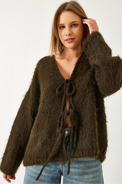 Bianco Lucci Women's Furry Lace-Up Cardigan 241116 60261223