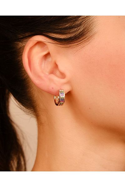 Lekka Design Women's Non-Tarnish Steel Jewelry Luxury Colorful Zircon Stone Hoop Earrings