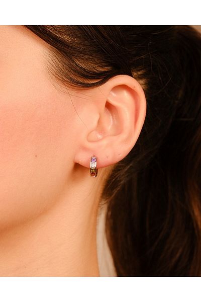 Lekka Design Women's Non-Tarnish Steel Jewelry Luxury Silver Colored Hoop Zircon Stone Earrings