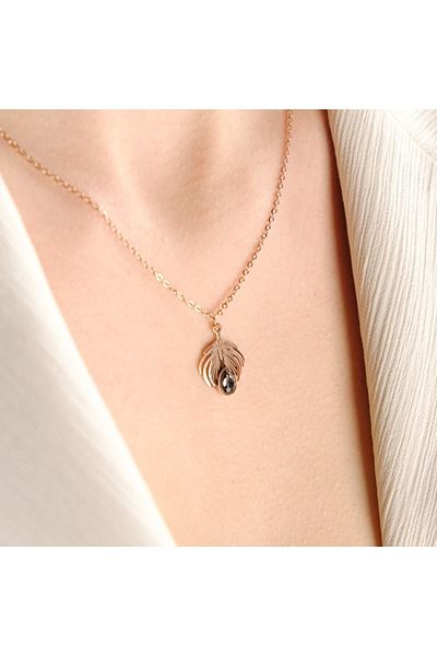 Lekka Design Black Drop Stone Rose Anti-Tarnish Steel Women's Necklace