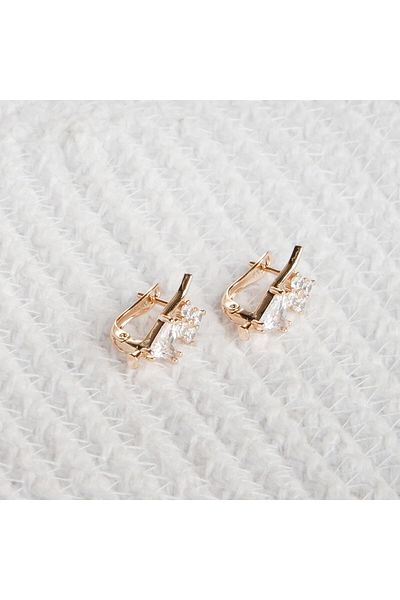 Lekka Design Women's Non-Tarnish Steel Luxury Jewelry Triangle Zircon Stone Clover Earrings