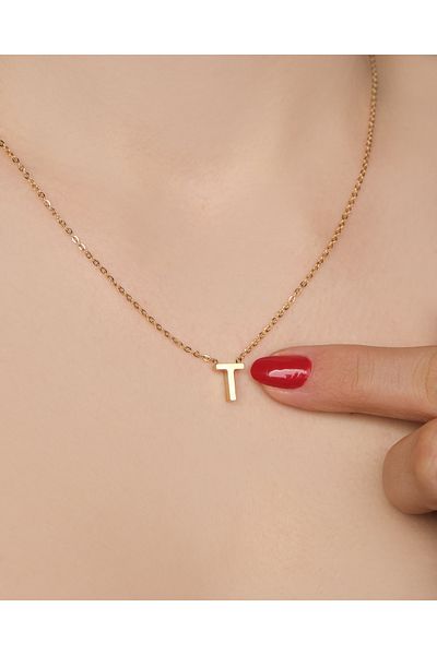 Lekka Design Women's Non-Tarnish Steel Jewelry T Letter Necklace