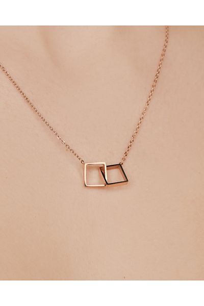 Lekka Design Women's Non-Tarnish Steel Jewelry Intertwined Quadrilateral Rose Necklace