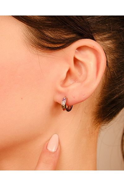 Lekka Design Women's Non-Tarnish Steel Jewelry Luxury Silver Colored Hoop Zircon Stone Earrings