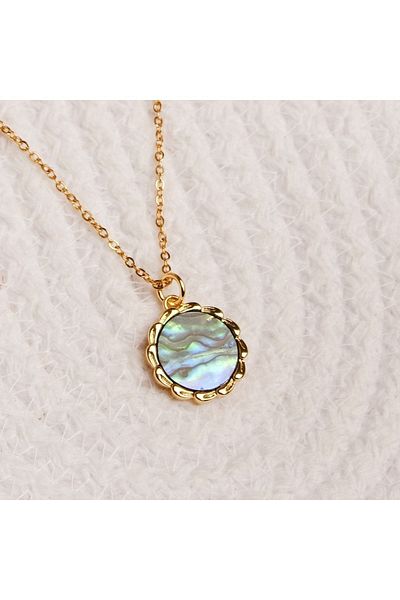 Lekka Design Steel Women's Pearlescent Green Zircon Stone Medallion Necklace