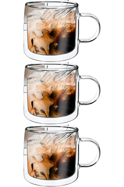 Atlas Mutfak Double Wall Coffee, Latte, Tea Cup Set -250 ml Glass Mug Set 3 P...