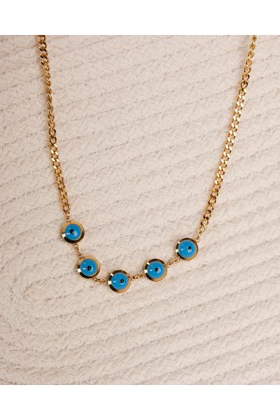Lekka Design Women's Non-Tarnish Steel Jewelry Pentacle Evil Eye Beaded Necklace