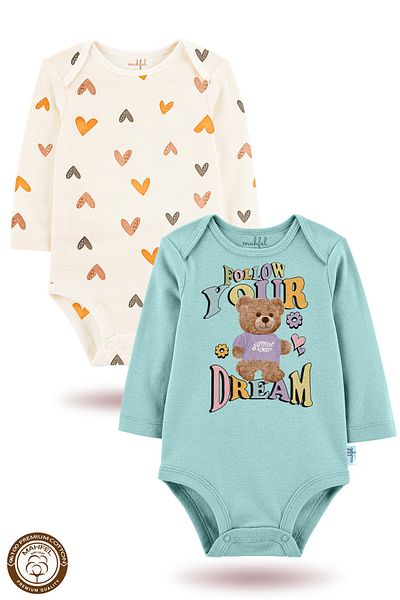 MAHFEL 2-Piece 100% Cotton Organic Printed Snap Fastener Baby Bodysuit