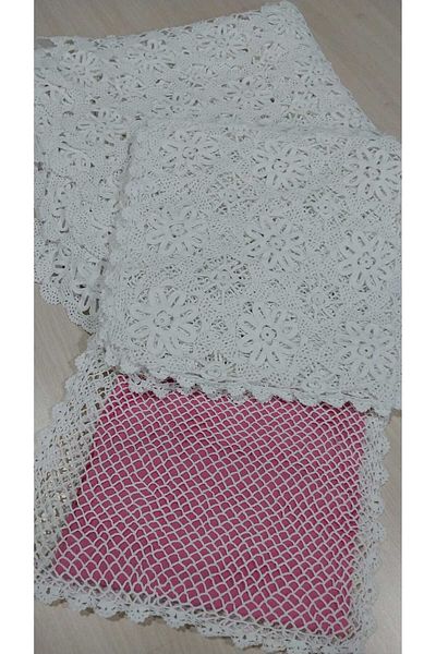 Papatyam 6 Pcs Throw Pillow (30X30) & 1 Pcs Tablecloth (170X185) Lace Vintage Cotton Handcrafted Knitting