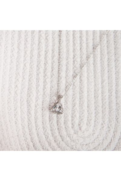 Lekka Design Women's Non-Tarnish Steel Triangle Zircon Stone Silver Colored Evening Dress Necklace