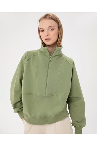 Ayma Active Ανοιχτό πράσινο γιακά με μισό φερμουάρ Oversize φούτερ