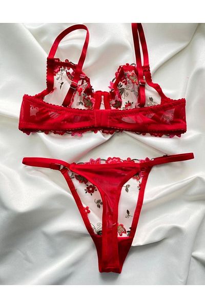 SİLVER MİRROR Red Magnolia Bra Panty Set