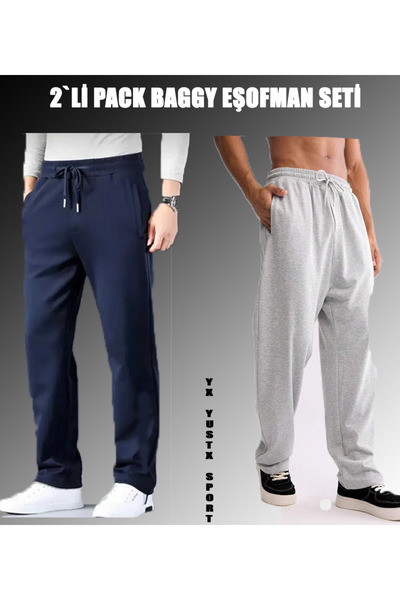 CAONNES Navy Blue and Gray Men's High Waist Baggy Oversize Tracksuit Set