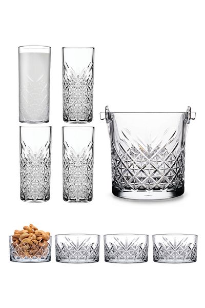 Paşabahçe Timeless 9-Piece Rackset – 4 Racks Cups, 4 Snacks, 1 Ice Bucket