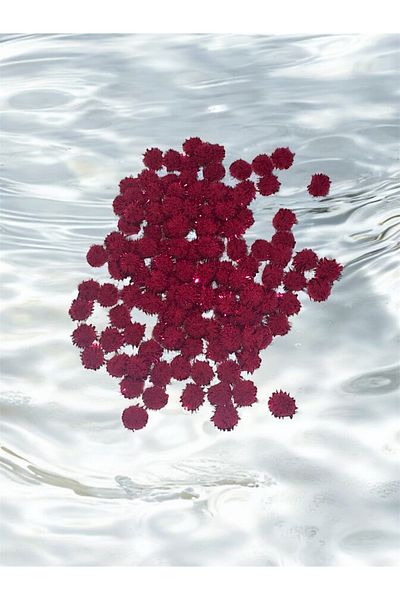 BukiroAtelier 30 Pieces Silvery Red Plush Pompom Set - Christmas Decoration, Bright 1 cm
