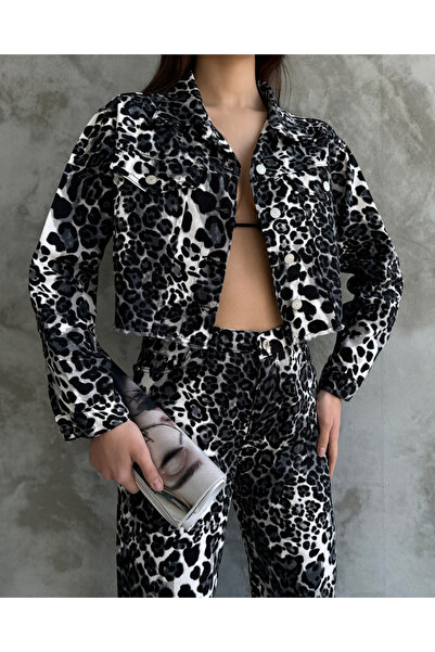 Bujean Leopar Desenli Kısa Mont Siyah