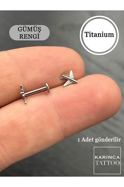 Karınca Piercing Premium Quality Airplane Titanium Piercing - Pilot Travel Trip, Helix Flat Conch, Nose Ear Tragus Earrings