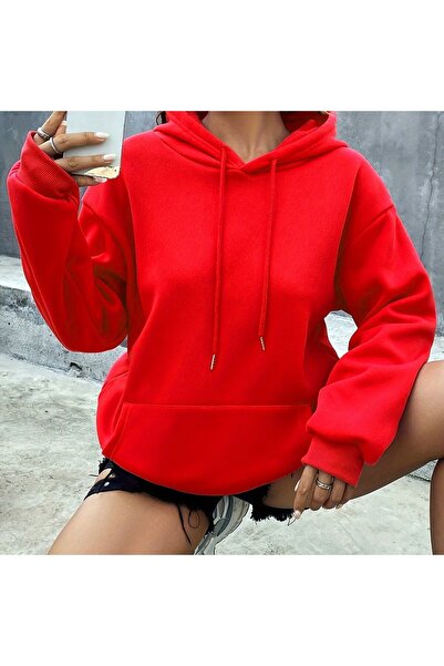 GALASHOP Solid Color Hooded Sweatshirt for Women
