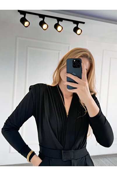 Store Vatkalı Likralı Bodysuit - Siyah