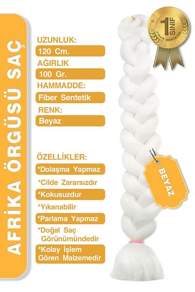 KONAK PERUK Λευκό Αφρικανικό Πλεξούδα - Συνθετικά μαλλιά Rasta and Box Braid Fiber