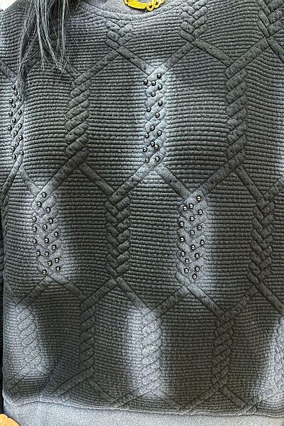 GÖKSEL Plus Size Black Sweatshirt - Stone Detailed Print