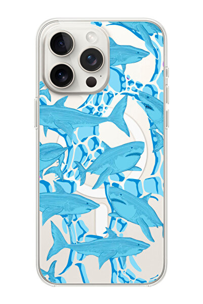 iPhone 15 PRO MAX Compatible Shark Patterned MagSafe Clear Silicone Phone Case