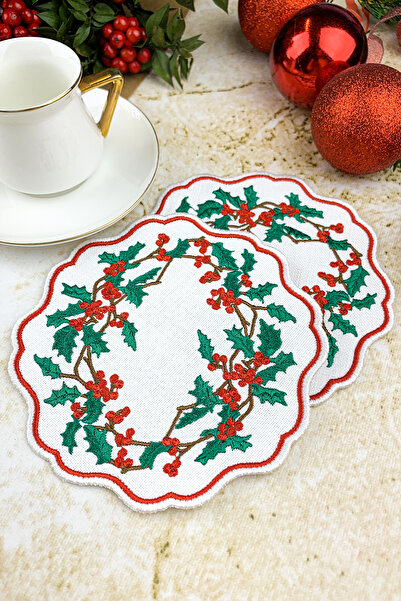 WEARE2 Set de 2 șervețele de cocktail brodate Kokina, cu tematică de Crăciun,...