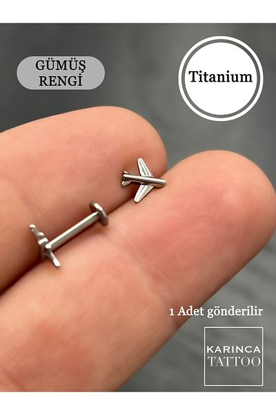Karınca Piercing Premium Quality Airplane Titanium Piercing - Pilot Travel Trip, Helix Flat Conch, Nose Ear Tragus Earrings