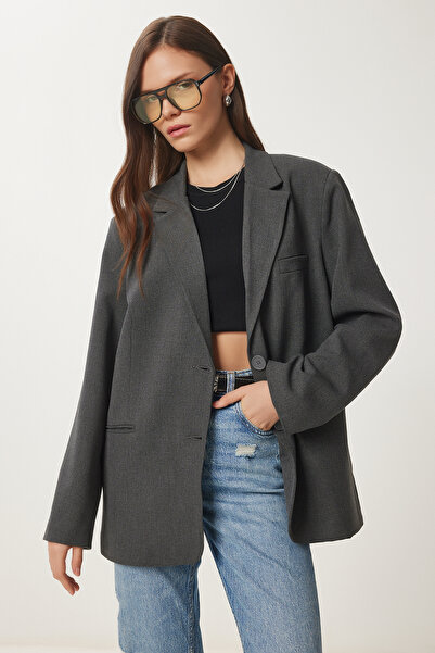 Lovelyİstanbul SMOKED LUS0058 - سترة بليزر كبيرة الحجم