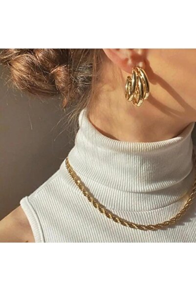 EGES SHİNE kadın üçlü halka küpe gold