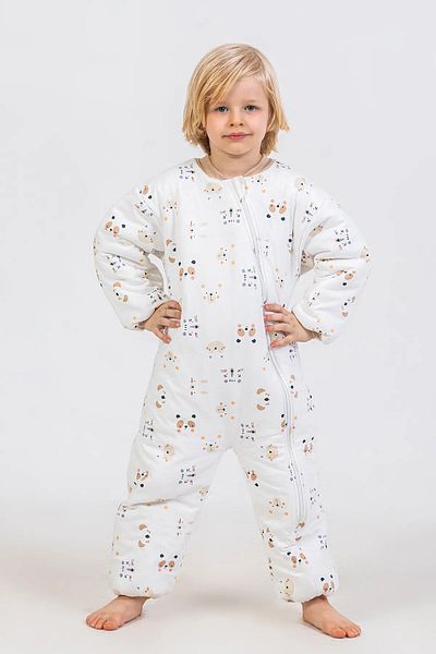 Mika Bebek & Çocuk Beige Piping Fiber Filled 2.5 Tog Children's Sleeping Bag with Teddy Bear Pattern