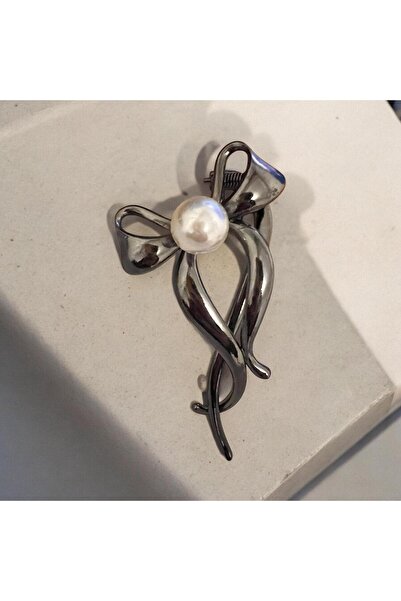 Rachel Special Design Black Metallic Color Metal Bow Curling Hair Clip with Pearls