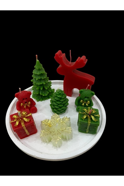 magnocandles Set de lumânări cadou, cutie cadou cu ursuleț de pădure, copac, pin, fulg de nea și tavă de prezentare